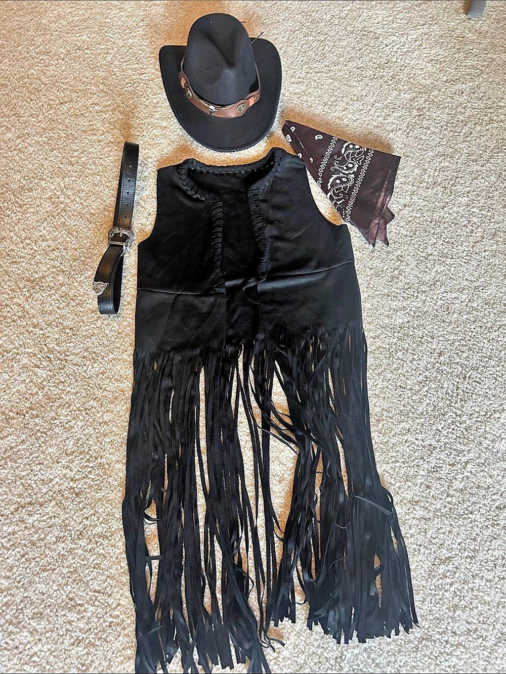 Cowgirl Western Fringe Costume in Black & Brown -5 pieces